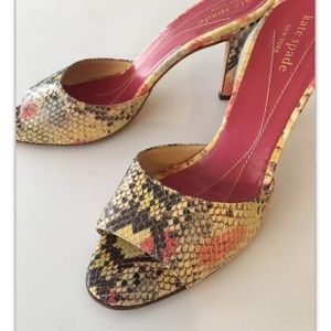 Kate Spade Leather Snake Embossed Python Print Peep Toe Pumps Heels Shoes 6.5M